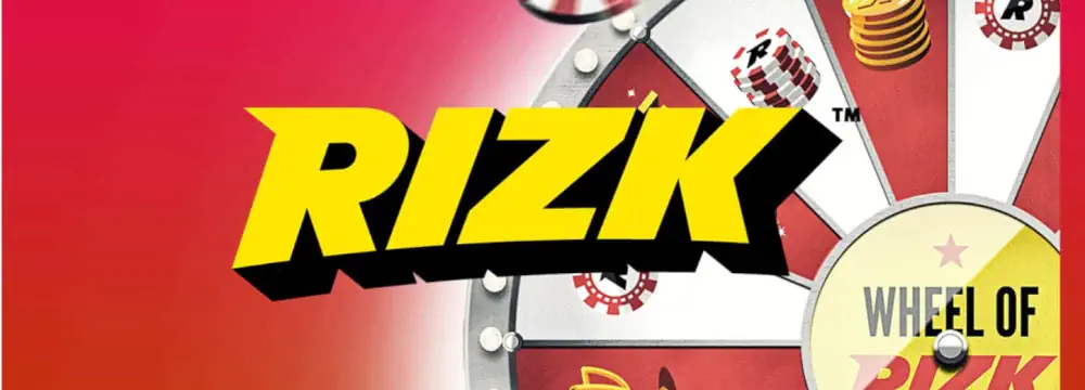 Logo del marchio Rizk Casino e anteprima della Ruota di Rizk